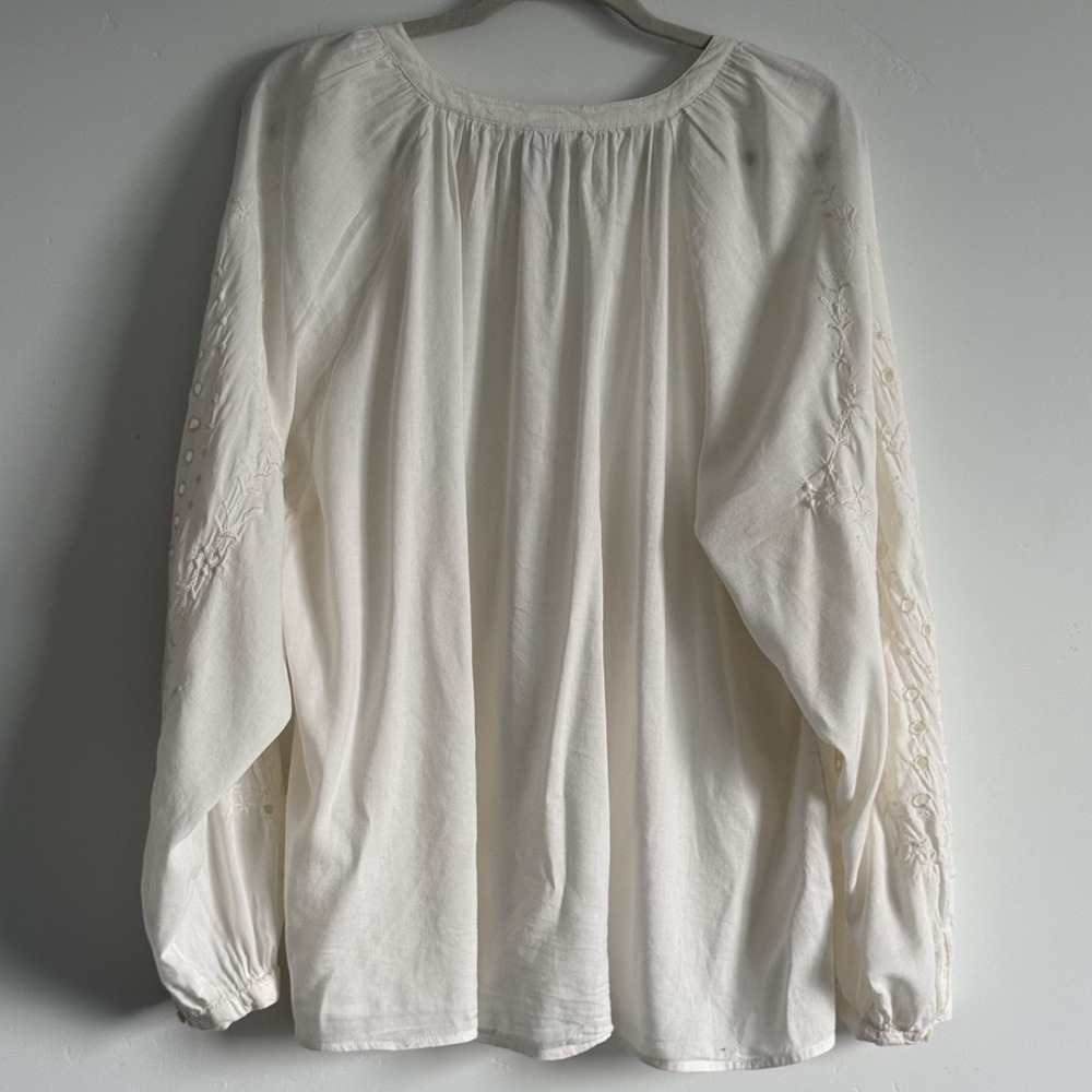 Old Navy Cream Eyelet Embroidered Blouse 3XL Peasant Renaissance Scandi Boho - Picture 3 of 8